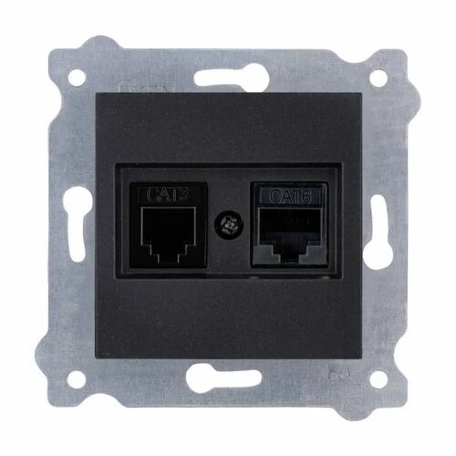 Prise informatique - EXEN - RJ45 Cat.6 + RJ11 - Noir métallique - Connexion internet et téléphonique