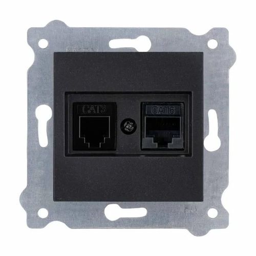 Prise informatique Cat.6 RJ45 + téléphonique RJ11 Noir métallique EXEN