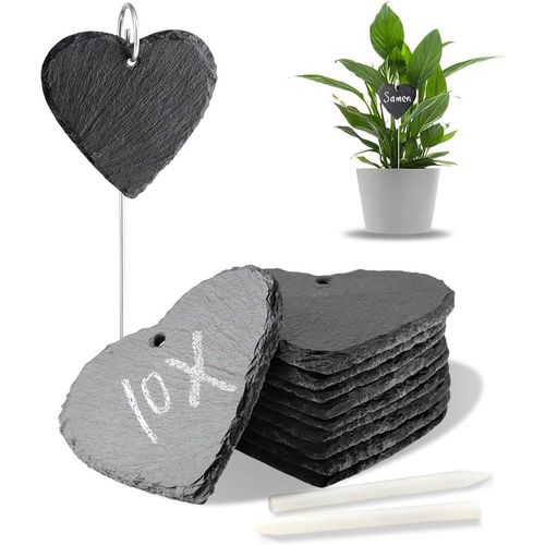 Asfasfq-Lot De 10 Étiquettes Pour Plantes En Ardoise Avec Tige En Métal - Pour L'extérieur - Résistant Aux Intempéries - Avec Stylo À Craie