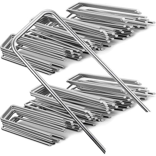 Asfasfq-Lot De 100 Piquets D'ancrage Au Sol Professionnels , 100 Mm De Long, 40 Mm De Large, Ø 2,5 Mm, Noir, Pour Toile Anti-Mauvaises Herbes, Toile De Jardin, Clôture