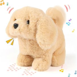 chien de promenade golden retriever interactif électronique animal de compagnie jouet en peluche chiot woof et tête de hochement de tête animée en mouvement cadeau pour l'anniversaire des tout-petits,