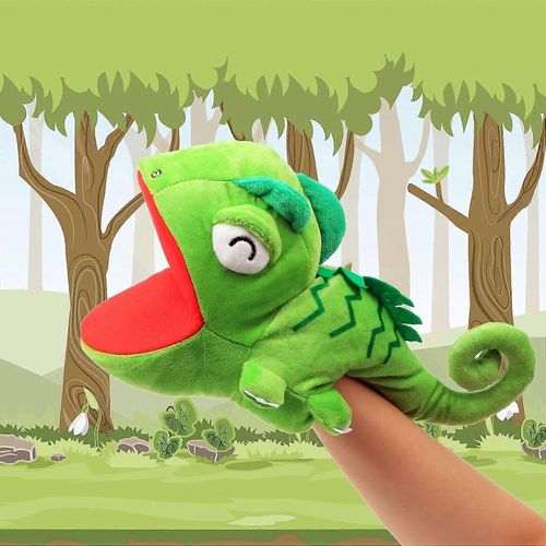 Peluche Caméléon Marionnette À Main En Peluche Animal Jouet Ouvert Bouche Mobile Créatif Jeu De Rôle Storytelling Dinosaure Peluches Cadeaux Pour Enfants Tout-Petits Anniversaire C