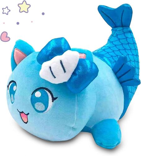 Chat peluche animal en peluche, doux miaulements chat poupée en peluche anniversaire, cadeau de fête pour les enfants petite amie et soeurs (sirène)