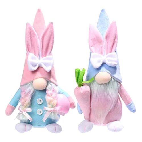 Lapin Gnome de Pâques - 2 lapins en peluche suédois Tomte fait à la main avec ?uf de Pâques et carotte, adapté comme décoration de Pâques