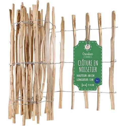 Clôture De Jardin En Bois De Noisetier Creative Home | Hauteur 80 Cm Longeur 5 M | Espacement Des Lattes 7-9 Cm | Bordure Pelouse