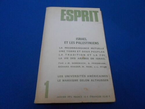 Revue : Esprit. N°1. Israël Et Les Palestiniens