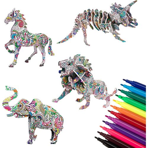 MDY-Puzzle à Colorier, Jeu de Puzzle de Peinture 3D avec 12 Stylos de Couleur, Activites Manuelles Loisirs Créatifs Cadeaux pour Enfants Filles Garçons 5 6 7 8 9 10 11 12 Ans
