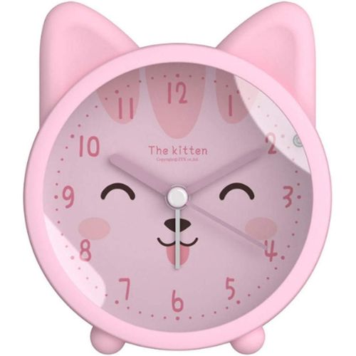 Mignon Animal Chat Réveil Silencieux Sans Tick Silicone Horloge Veilleuse Horloge De Voyage Rose S