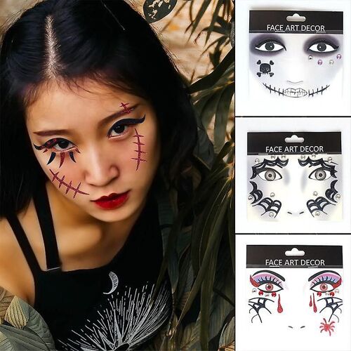 6 Européen Et Américain Visage Exercice Autocollants Combinaison Ensemble Halloween Danse Cristal Perceuse Visage De Scène