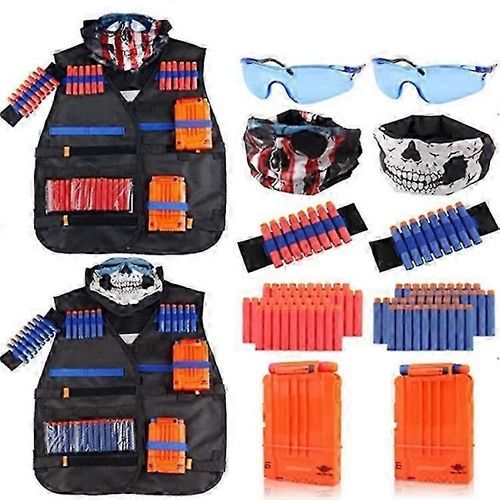 Bx-009 Kit De Gilet Tactique Pour Enfants Pour Le Jeu Nerf Blaster Avec Fléchettes De Recharge,Clips De Recharge,Masque Facial,Bracelets Et Lunettes De Protection