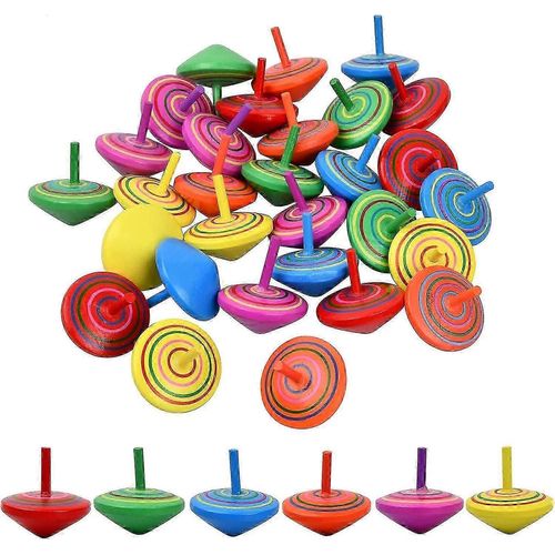 30pcs Coloré En Bois Toupie En Bois Peint À La Main Toupie Jouet Fun Cadeau Fête Sac De Remplissage Pour Les Enfants Sûr Non Toxique Créatif Bois Jouet Type