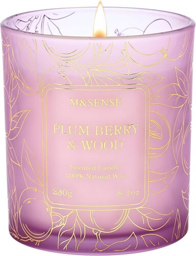 Bougies Parfumées Bois de Prune & Baies-Bougies en Soja Bio 230g 42h,Parfum Boisé Fruité pour Salon,Cadeau Homme/Femme ou Cadeaux Anniversaire Maison