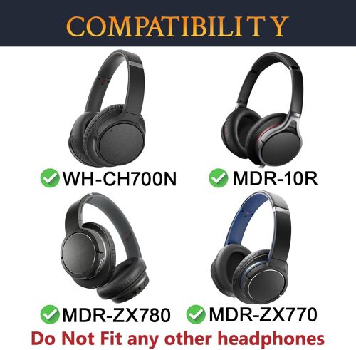 Mousse Coussin Coussinets pour Sony WH-CH700N (WHCH700N) & MDR-ZX780 (ZX780DC)/MDR-ZX770 (ZX770BN ZX770BT), pour MDR-10R (10RNC 10RBT) Over-Ear Casque