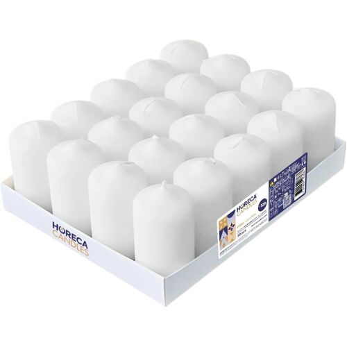 Horeca Candles - Bougies Piliers - Blanc - Ø 4 x 7 cm - Lot de 20 Bougies Décoratives pour la Maison - Longue Durée 12 Heures - Cire Non Parfumées - Pour la Maison, Mariage, Fêtes et la Restauration