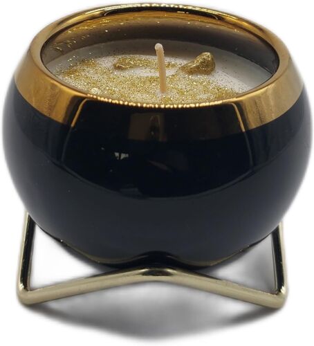 KALANKA-Goldnugget Premium Bougie parfumée 460 g, 40 h, avec récipient en céramique réutilisable et bougeoir doré