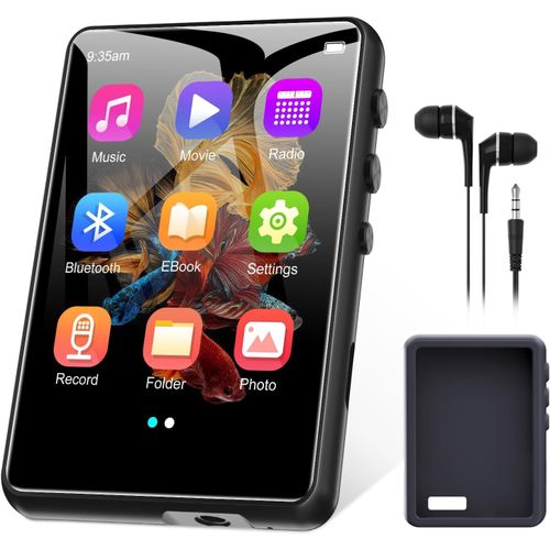 64Go Lecteur MP3 Bluetooth 5.3,2,4"" Tactile Portable MP3 Lecteur Musique,HiFi Baladeur Mp3 avec Hautparleur Vidéo/Enregistrement Vocal Radio FM Ebook Extensible 128Go(Espace Noir)