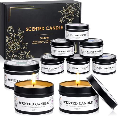 Bougie Parfumées,Coffret Bougies Parfumées Cadeau Pour Femme & Homme,9 X 70g de Cire de Soja-Parfum Longue Durée-Bougies Parfumées D'Intérieur,Bougie Noel Candle Cadeau Femme