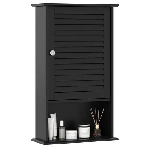 Costway Armoire Murale Pour Salle De Bain, Armoire À Pharmacie Avec Étagère Réglable, Porte Persienne Et Étagère Ouverte, Noir