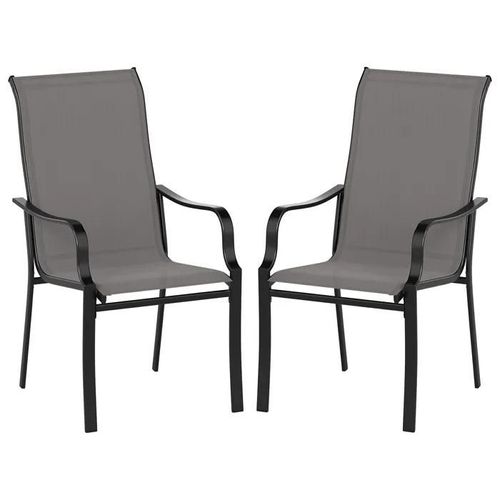 Lot De 2 Chaises De Jardin Extérieur Costway, Tissu En Maille, Dossier Accoudoirs,Cadre En Métal, Pour Terrasse Patio Cuisine, Gris