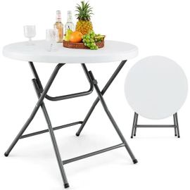 Costway Table De Jardin Extérieur Ronde Pliable 81 Cm, Plateau En Hdpe, Pieds En Métal, Patins Antidérapants, Extérieur Intérieur