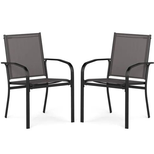 Lot De 2 Chaises De Jardin Extérieur Empilables Costway, Tissu Respirant, Accoudoirs, Dossier, Cadre En Métal, Pour Bistro Terrasse