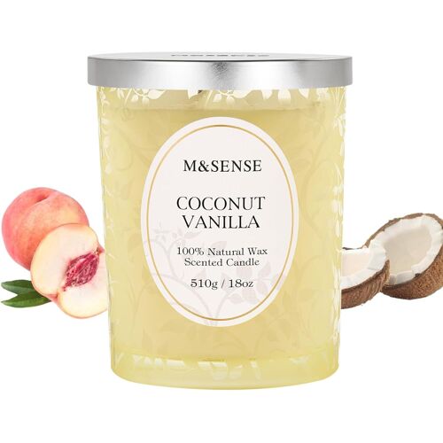 Bougie Parfumées Noix de Coco et Vanille|510 g,Jusqu`à 100 Heures de Combustion,Bougie Gourmande et Exotique,Idéale pour Soirées Tropicales et Déco Intérieure