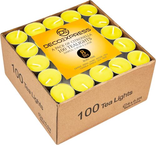 Chauffe Plat Bougie Parfumées Durée de 4 ou 8 Heures Bougie Citronnelle-Paquet de 50 ou 100 (Jaune 100/8 Heure)