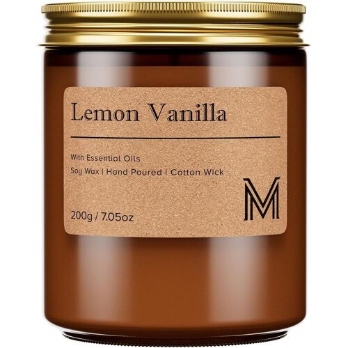 Bougie parfumée au citron et à la vanille pour la relaxation, les cadeaux, le spa | 200 g - Bougie cadeau pour anniversaire, pendaison de crémaillère, fête des mères, Saint-Valentin