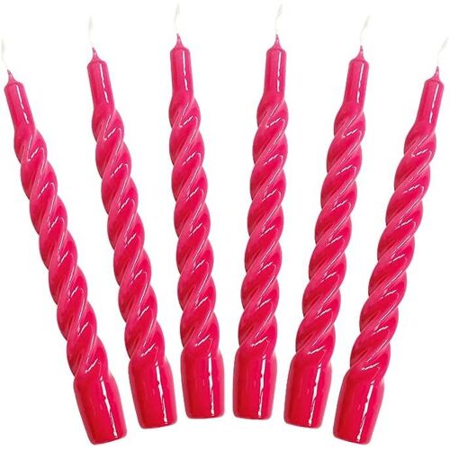 Lot de 6 bougies torsadées à combustion longue durée 5 heures-Fabriquées en Italie-25 couleurs disponibles-2,2 x 21 cm-Framboise