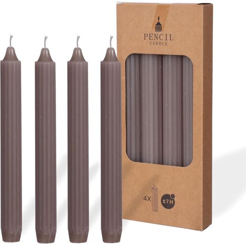 Lot de 4 bougies de table unies + nervurées-20 cm-Durée de combustion : 7 heures-Mauve