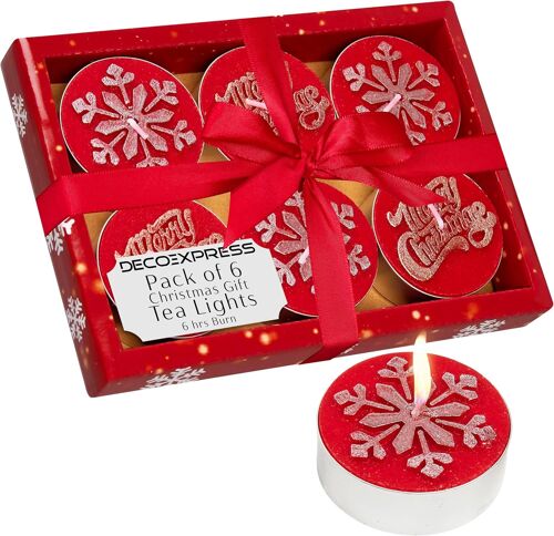 Lot de Bougies Chauffe Plat de Noël,Multipack avec 2,5,3 ou 6 Heures de Combustion Non Parfumé Déco Noel (Rouge Lot de 6)