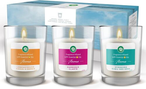 Coffret Bougies parfumées d'Aromathérapie aux huiles essentielles - Jusqu'à 120h de combustion (Lot de 3)