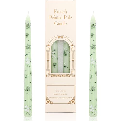 KALANKA-Lot de 2 bougies coniques de 25,4 cm pour décoration de fête, ne goutte pas, non parfumées pour bougeoirs, table, dîner, Saint-Valentin, maison, thé (vert clair)