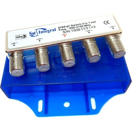 SatIntegral Commutateur 4x1 DiSEqC 2.0 avec boîtier en plastique de protection face aux intempéries pour parabole satellite 4 entrées LNB et 1 sortie