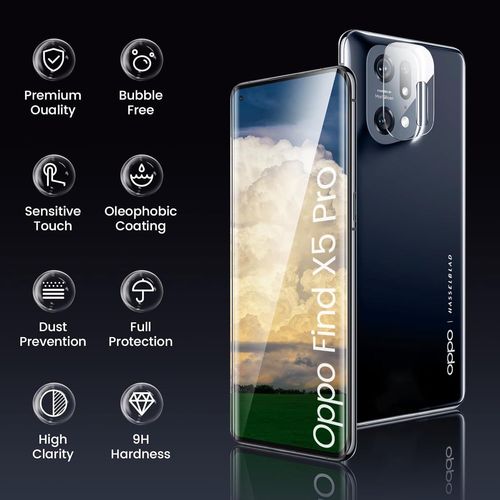 Ushield Verre Trempé Pour Oppo Find X5 Pro, Film Protection Écran, [Sans Bulles D'air] [Ultra Résistant] [Anti-Rayures] 2 Pièces Verre Trempé + 2 Pièces Caméra Protection Écran