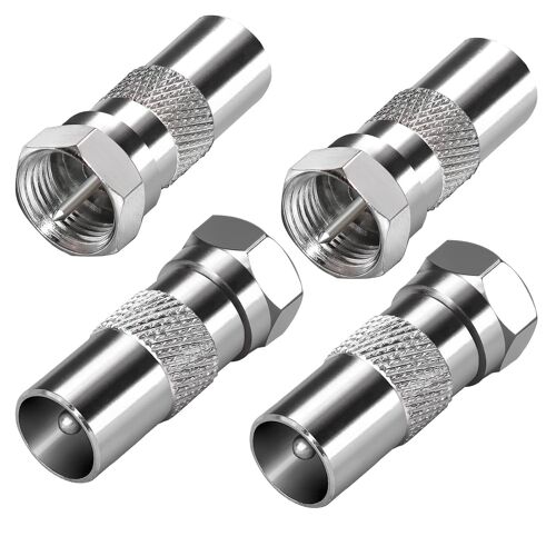 TV Antenna Adapter F Male to TV Male Coaxial Connector F Plug to TV Socket Coaxial Coupling for Coaxial Cable Satellite Cable Antenna Cable F-Type Screw Connector 4pcs