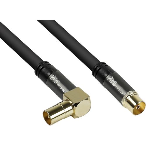 GC-M2071 SmartFLEX Câble d'antenne TV coudé 1 m IEC/coaxial mâle coudé vers Femelle 4 blindages 120 DB 75 Ohm Connecteurs plaqués Or Noir