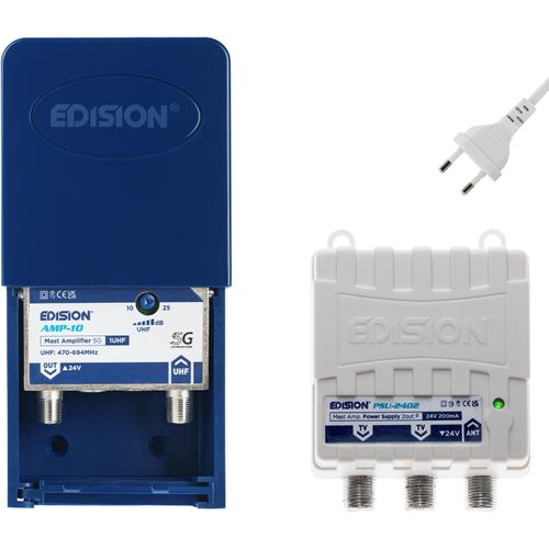 Mak-100 Kit: Préamplificateur De Mât Antenne Tv Tnt 1Uhf, 10-25Db, 107Dbmv, 24V, Pour Numérique Terrestre Dvb-T/T2, Avec Filtre 5G Lte + Alimentation 24V 200Ma F 2 Sorties