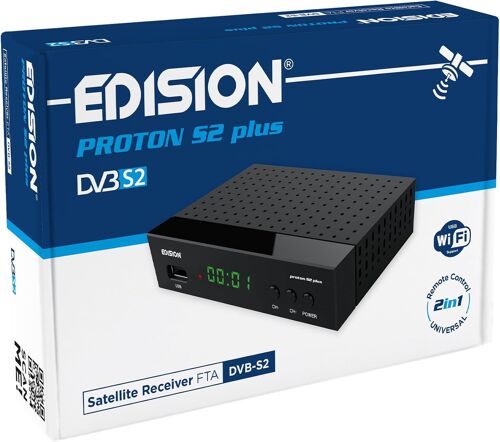 VornixorSarlshop-EDISION Proton S2 Plus Full HD récepteur Satellite DVB-S2 FTA, Unicable Soutien, USB Wi-FI Soutien, LAN, HDMI, SCART, SPDIF, IR, Lecteur multimédia USB, Télécommande Universelle 2en1