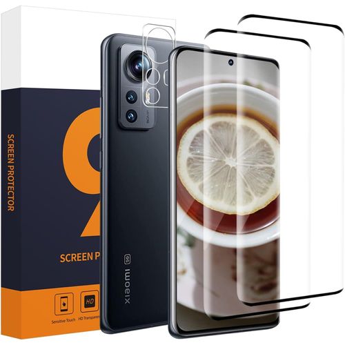 Sjzg-Verre Trempé Pour Xiaomi 12/12x 5g Film, Couverture Complète En 3d Vitre Protection, 9h Anti Rayures, Haute Sensibilité, Hd Ultra Bubble Free Xiaomi 12 Protection Écran + Caméra Verre (2+2)