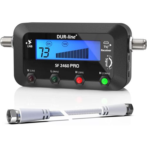 Dur-Line SF 2460 Pro - Pointeur Satellite - Appareil de Mesure précis pour orienter Votre Parabole - Sondeur Satellite avec câble F, Signal sonore, écran LCD, Astra, Hotbird