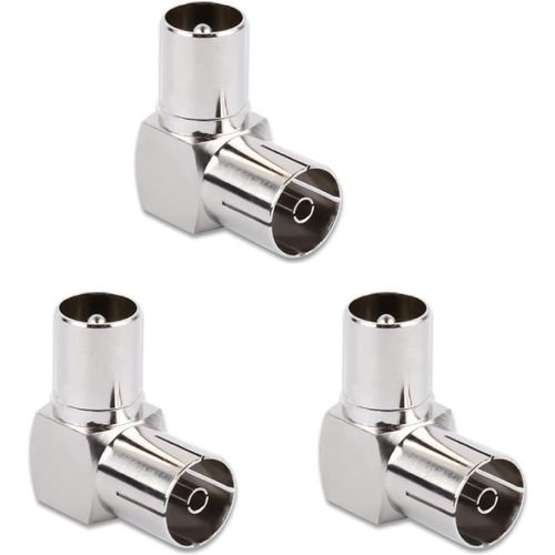 Lot de 3 adaptateurs TV PAL mâle vers femelle, adaptateur coaxial d'antenne TV à angle droit, connecteur coaxial RF à 90 degrés, compatible avec antenne, câbles satellite, câble, parfait pour les
