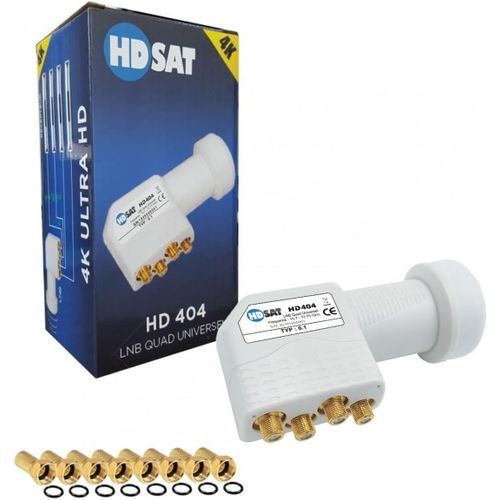 HD404 LNB Quad Full HD 4K Tête Parabole 4 Sorties 0,1dB + 8 Fiches F