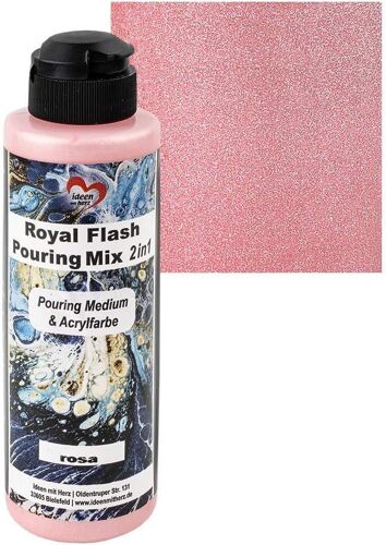 Flash Pouring Mix 2en1 | Medium De Lissage Et Peinture Acrylique Métallique Avec Effet Paillettes | 180 Ml | Pas Besoin De Mélanger Avec Fluide Ou Huile De Silicone (Rose) 