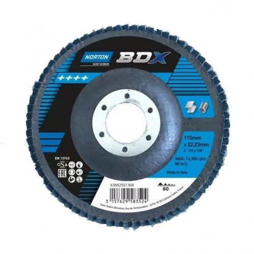 Disques à lamelles bombés BDX - Ø115x22mm - grain 80 - support fibre de verre - x10 NORTON