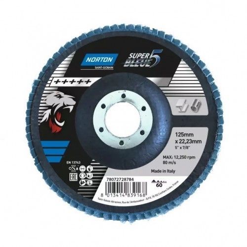 Disques à lamelles bombés Super Bleue 5 - Ø125x22mm - grain 40 - x10 NORTON