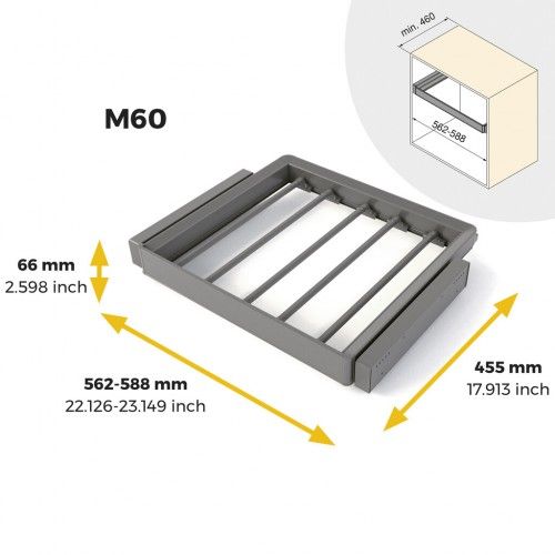 Kit de porte-pantalons à 7 tringles et cadre Quartz - finition titane - module 600 mm EMUCA