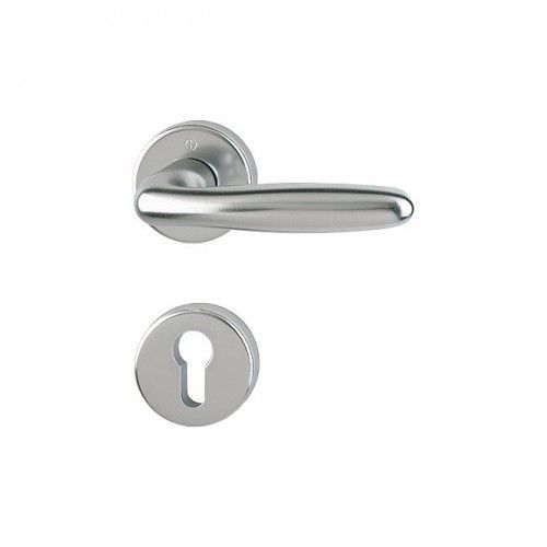 Poignées de porte sur rosaces rondes Verona - aluminium finition inox - clé I HOPPE