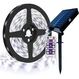 Bande LED solaire d'extérieur étanche à intensité variable avec télécommande,minuterie,port de charge USB,autocollant,décoration (blanc,0,5 m,30 LED)