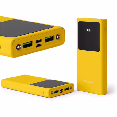 Colorum Power Bank 10000mah Jaune - Batterie Externe Portable Avec Usb-C Microusb - Power Bank Avec Écran Led - Batterie Externe Charge Rapide De Deux Appareils Avec Deux Voyants Led